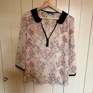 Mexx Cream Floral Cherry Blossom Blouse with Black Trim